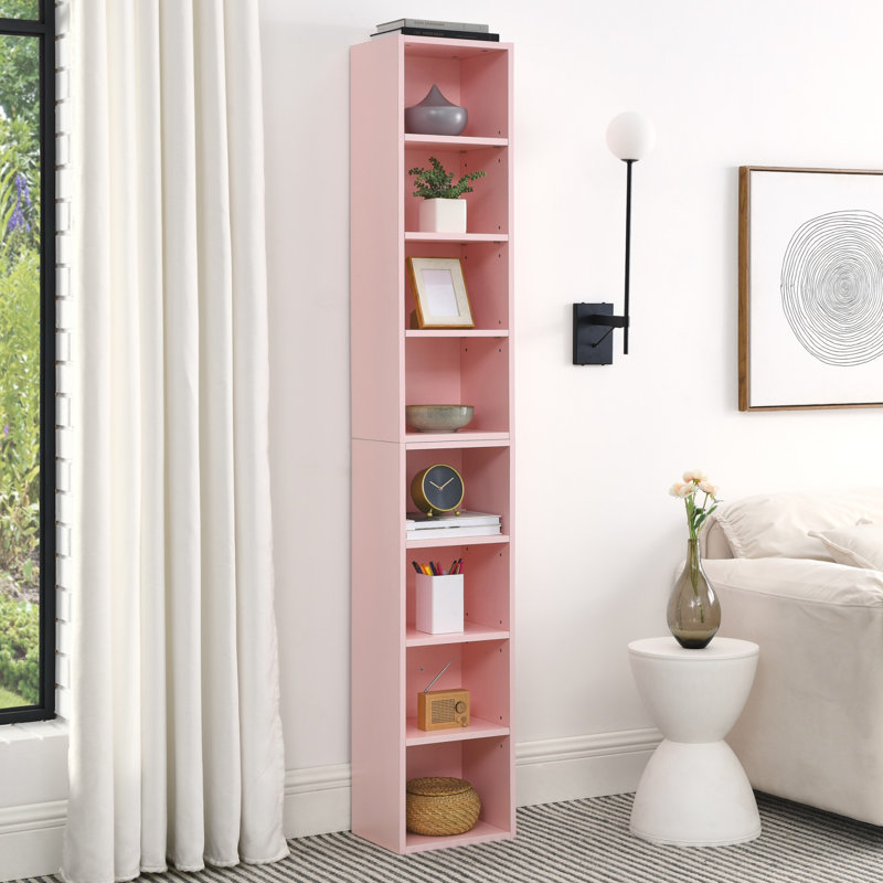 8-Tier Media Tower Rack, CD DVD Slim Storage Cabinet with Adjustable Shelves, Tall Narrow Bookcase Display Bookshelf for Home Office,Multi-functional double-decker bookcase