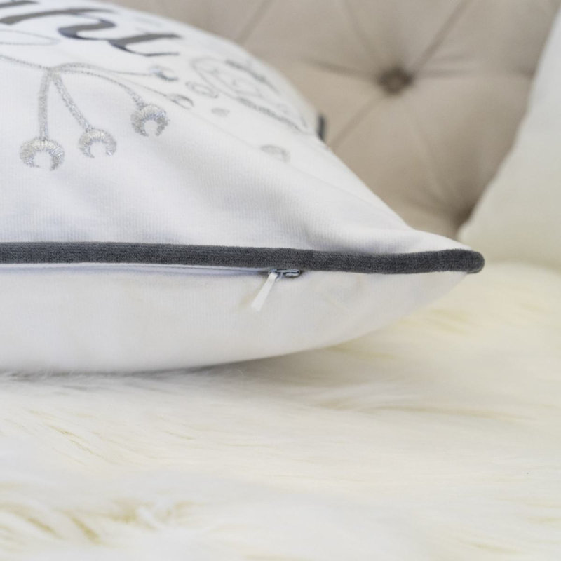 Coussin Merry & Bright Christmas - coussin lombaire en velours brodé blanc et argent 14 po x 20 po