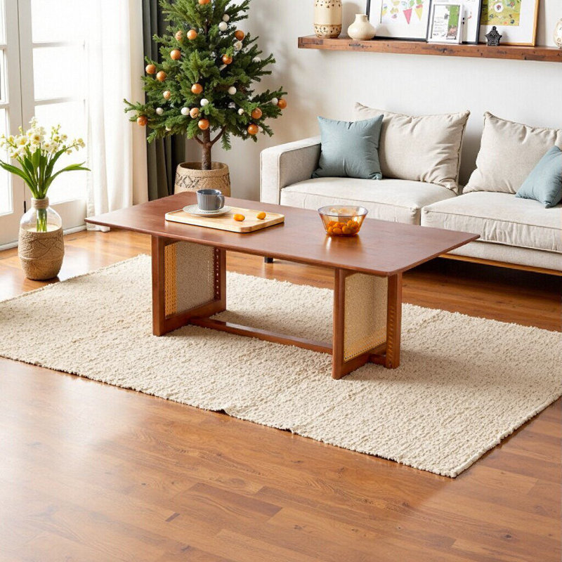 Rattan Solid Wood Rectangular Coffee Table