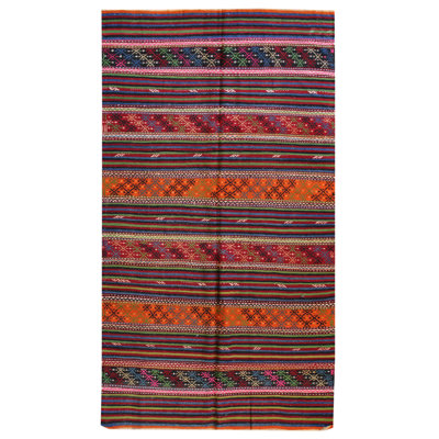 Tapis rouge en laine noué à la main de conception unique 5 pi 2 po x 9 pi 1 po années 2000 Jijim