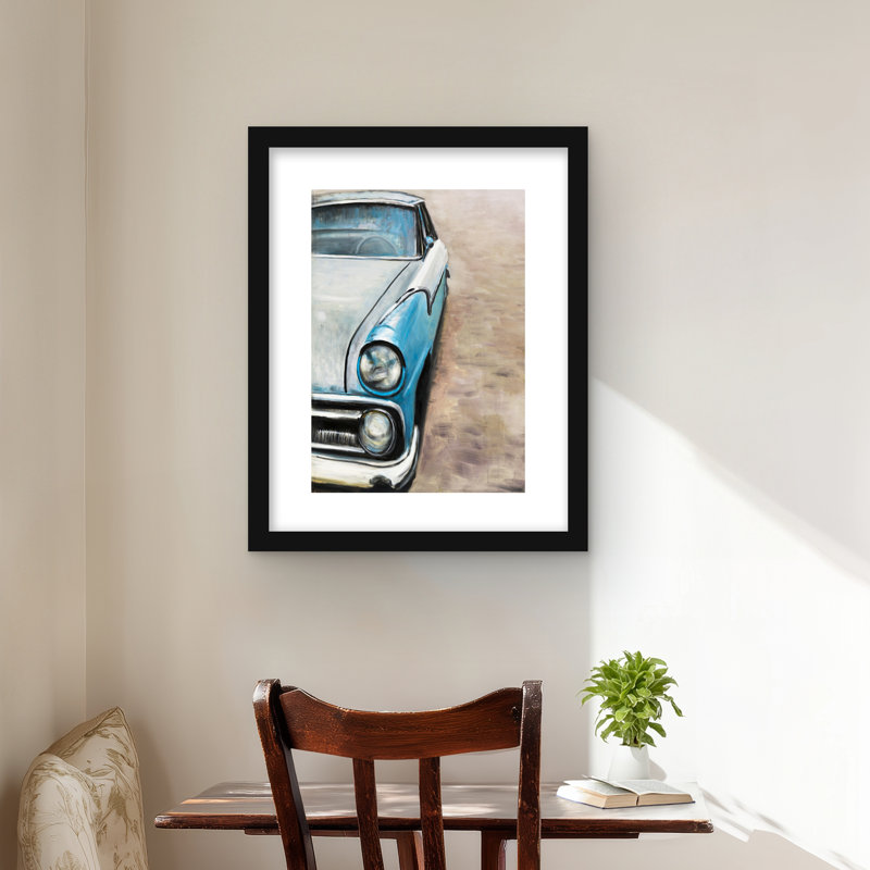 Vieille voiture classique - reproduction encadrée mate pour la décoration intérieure, Noir
