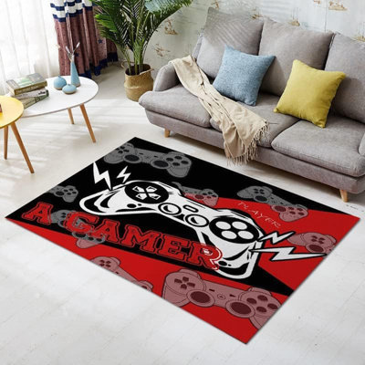 Gamer Room Area Rug For Kids Teens Boys Girls Men - Non-Slip Gamepad Design, 59"X39" Gaming Chair Mat Carpet For Bedroom Playroom Living Room Desk Wood Floor