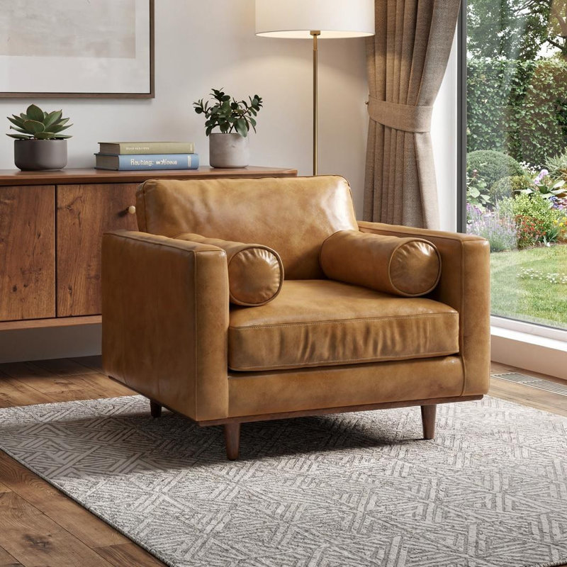  Fauteuil d'appoint en cuir brun, Brown