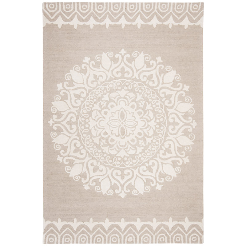 Overturf Hand Tufted Wool Floral Rug, Rectangle 6' x 9'