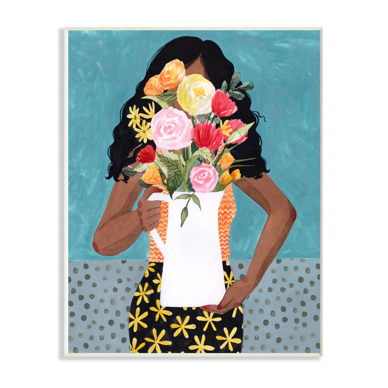 « fleur vase painting », impression sur toile, Plaque en bois, H 18 po x l 12 po x P 0,5 po