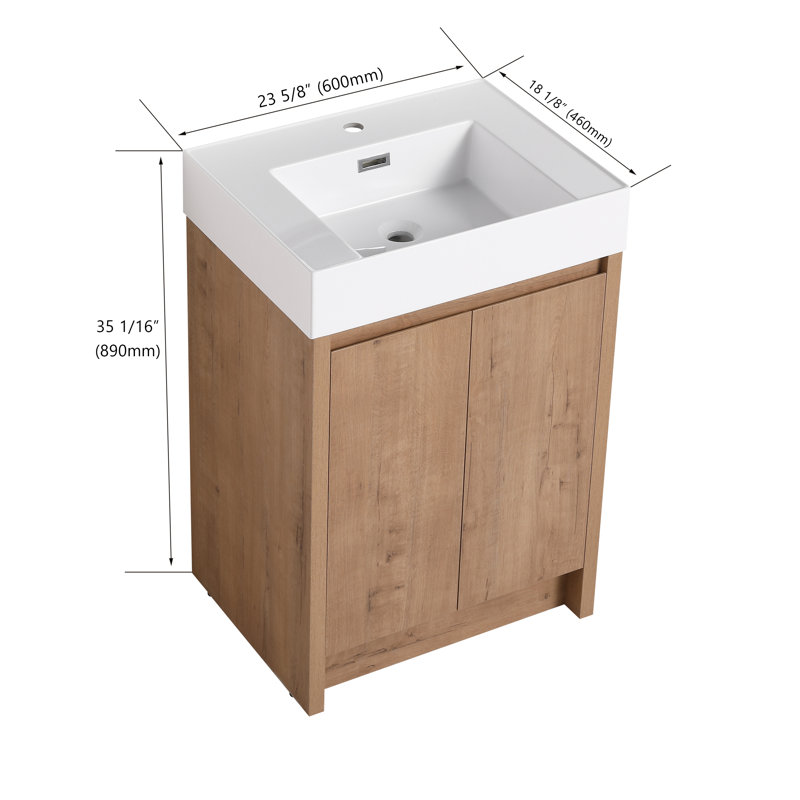 Philant 24" Single Freestanding Bathroom Vanity with Resin Basin Sink Top,Floor Standing Vanity With 2 Doors and 1 Adjustable Shelf