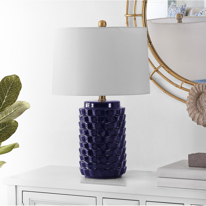 Navy Textured Ceramic Table Lamp with Drum Shade