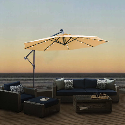 Parasol solaire d'extérieur 10 pi avec 32 - Taupe Grattoir - poteau, auvent pour lumières de patio, base stable, auvent - auvent, blocage