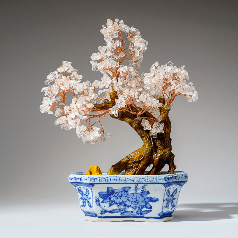 Genuine Quartz Gemstone Bonsai Tree In Square Ceramic Pot (11€ Tall)