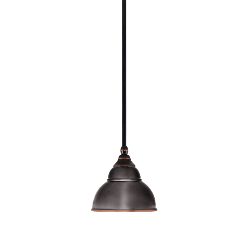 Stem Hung Mini Pendant Shown In Black Copper Finish With 7" Black Copper Double Bubble Metal Shade, Black Copper