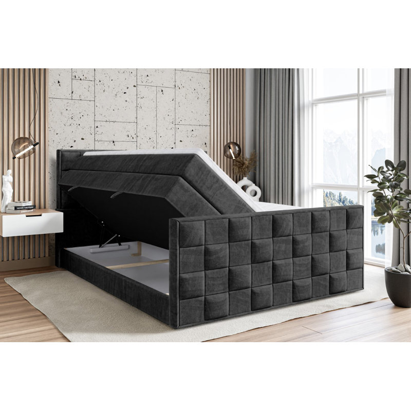 Brenen Pocket Spring Mattress Divan Bed Set, 160cm W x 200cm L, Black