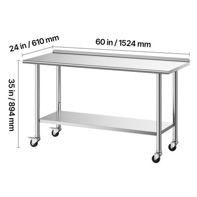 Stainless Steel Work Table, 24x48 inch Food Prep Table with Wheels, Commercial Kitchen Workstation with Adjustable Undershelf, Metal Heavy Duty Utility Worktable, for Restaurant Home Outdoor
