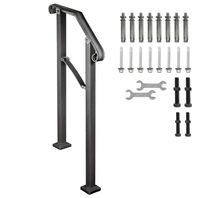 Mains courantes pour les marches extérieures, rampe d'escalier extérieure à 2 ou 3 marches, rampe en fer forgé arche n ° 2, rampe de véranda flexible, rampes transitionnelles noires pour marches en béton ou escaliers en bois