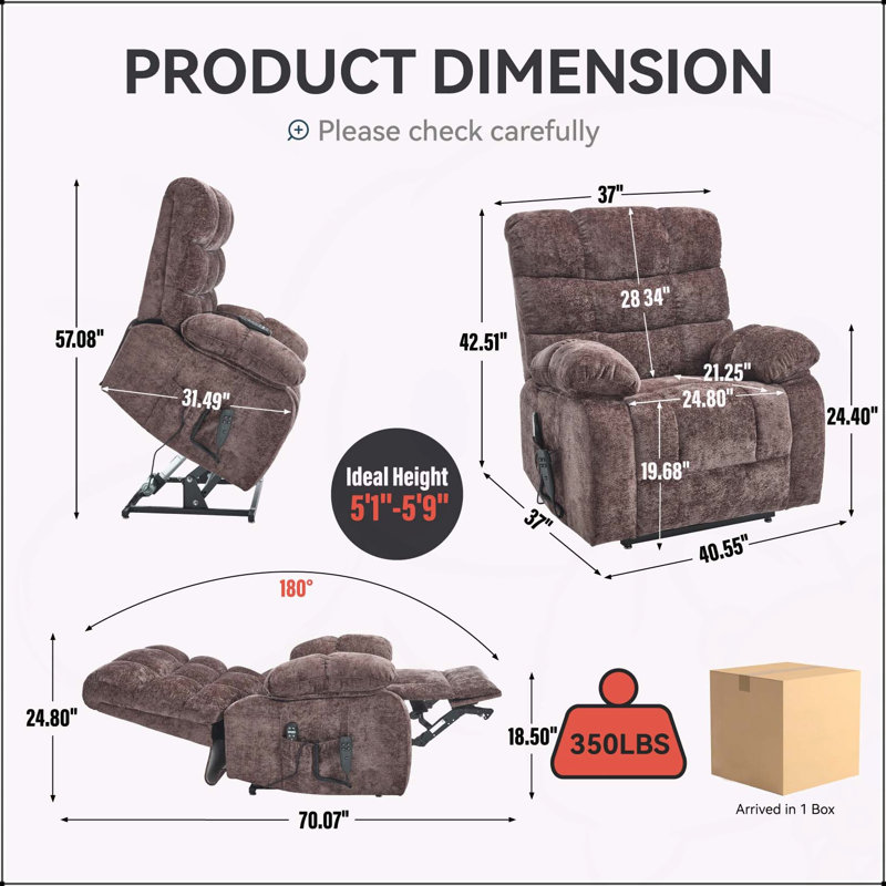 Large Electric Lift Recliner Chair with Heat Massage and Dual Motor for Ultimate Comfort and Convenience, Brown