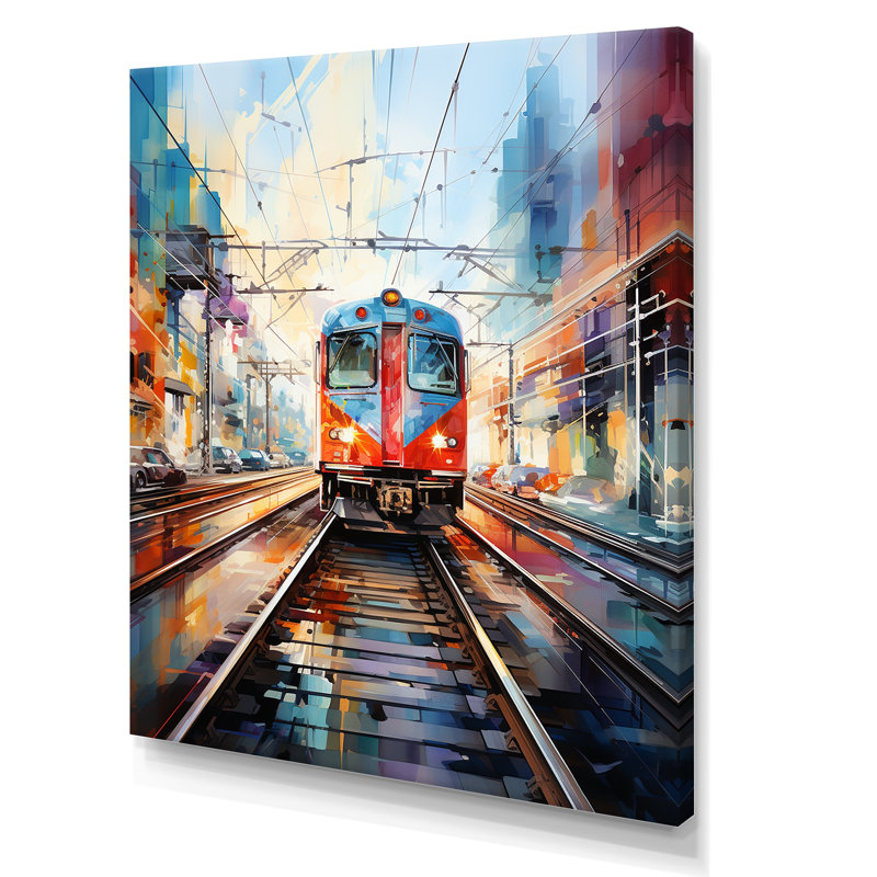Train coloré I - salon d'art mural moderne, Toile tendue, H 20 po x l 12 po x P 1 po