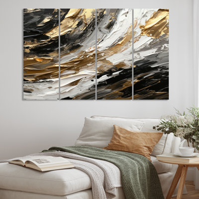 «Imminent Bliss Bold», impression texturée sur fond doré et noir sur toile, 4 pièces