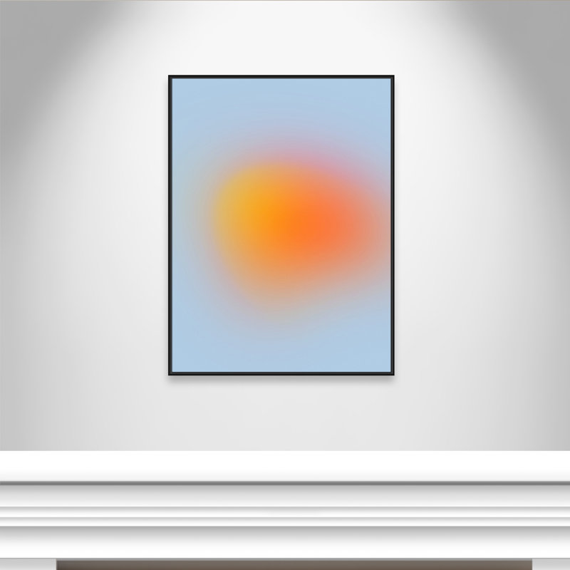 Imprimé néon orange brillant, Pas de tapis, Cadre flottant noir, H 49,5 po x l 37,5 po x P 2 po