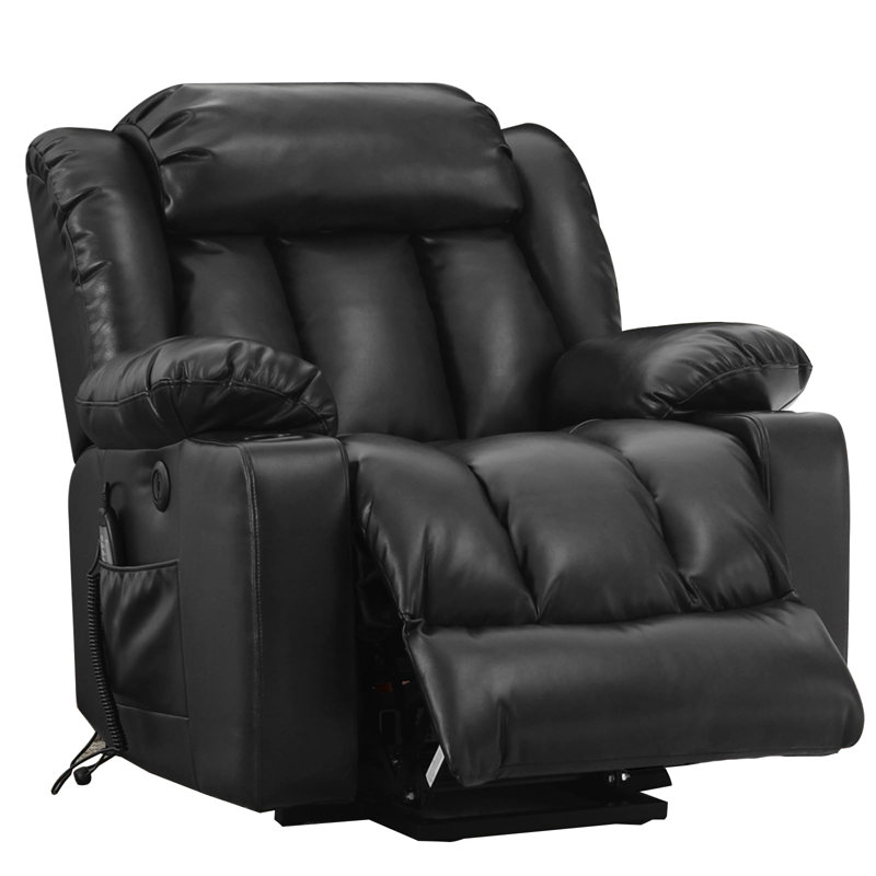 Power Lift Recliner Chair Electric Leather Heated Massage Chair with USB Port and Cupholder, Black