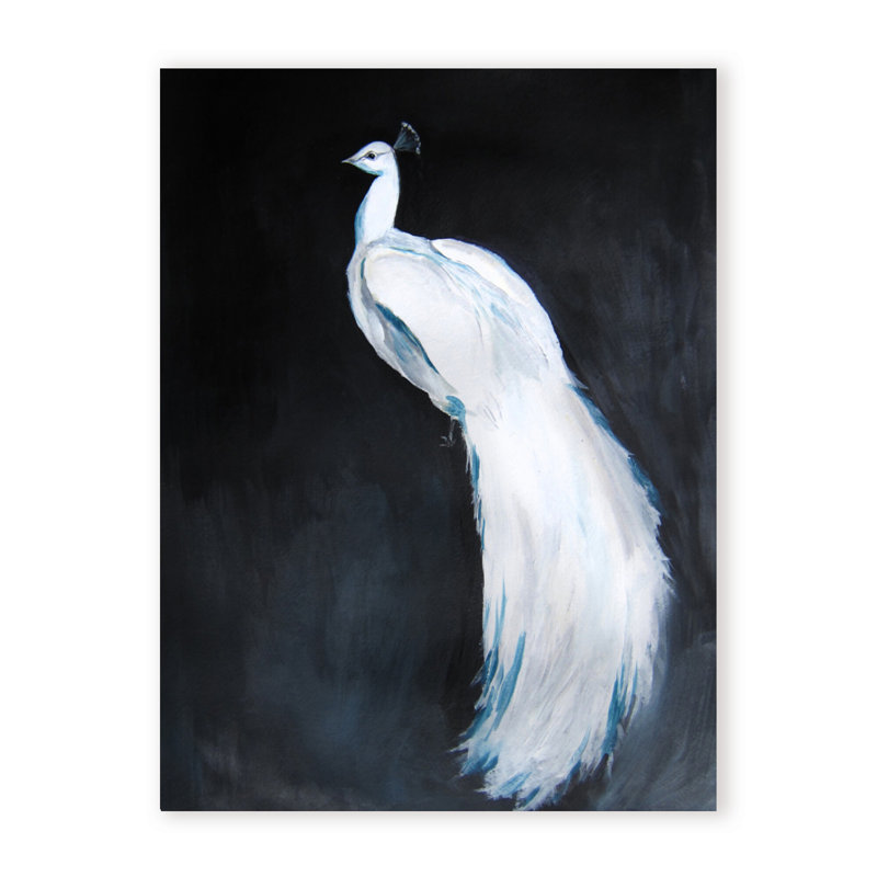 Nature Inspired Alabaster Majesty: White Peacock Against The Night, 48" H x 36" W x 1.5" D, Wrapped Canvas, Does Not Apply