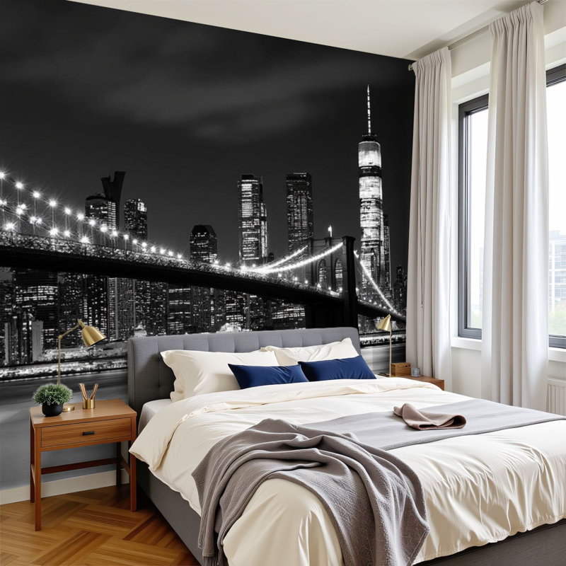 Papier peint adhésif auto-adhésif moderne pour la chambre à coucher Brooklyn Bridge, L 96 po x l 69 po