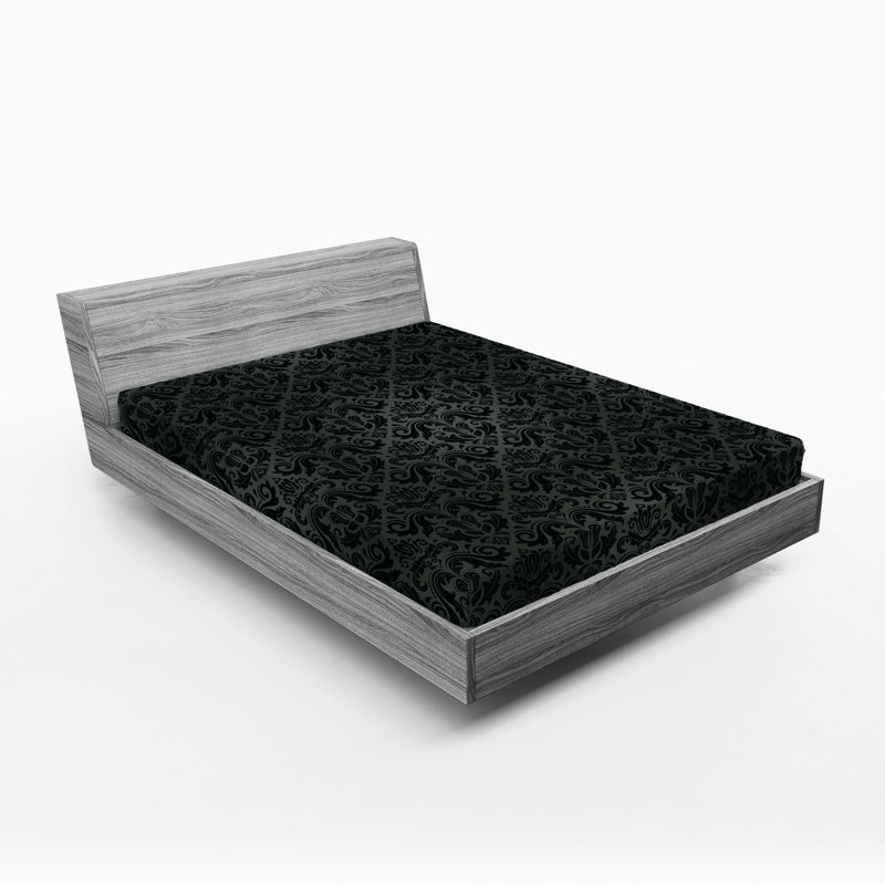Drap-housse Ambesonne, paquet de 2, Drap-housse de taille très grand, Noir / damas gris
