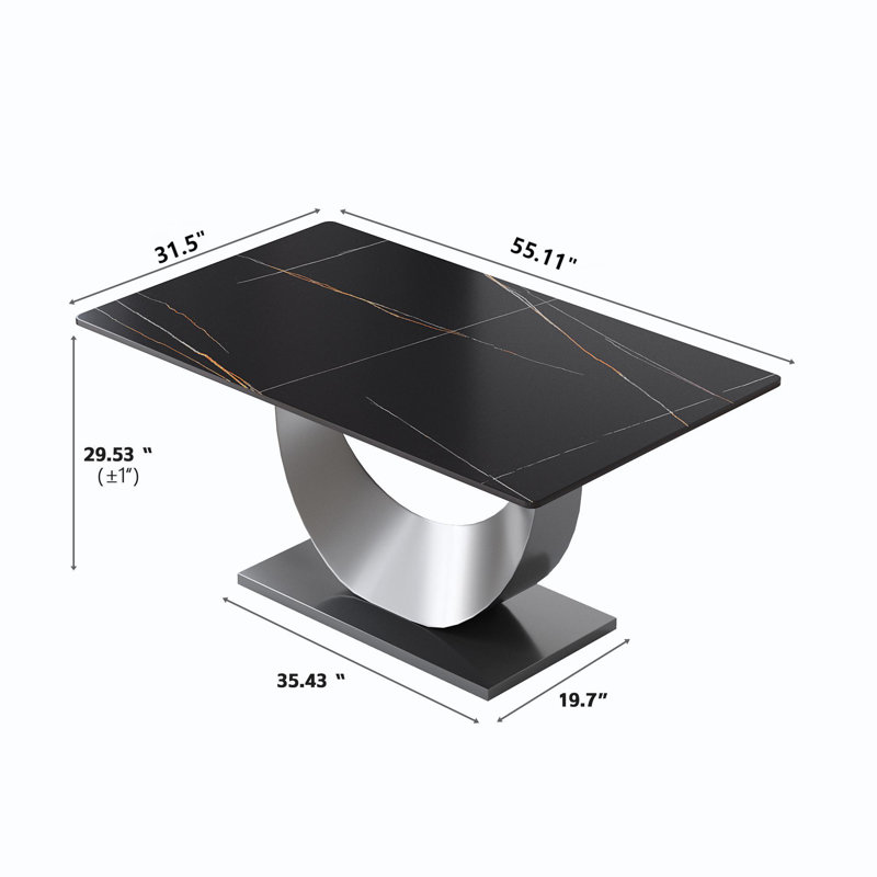 Table de salle à manger Sintered Stone, H 29,53 po x L 55,1 po x l 31,5 po, Noir, Gris