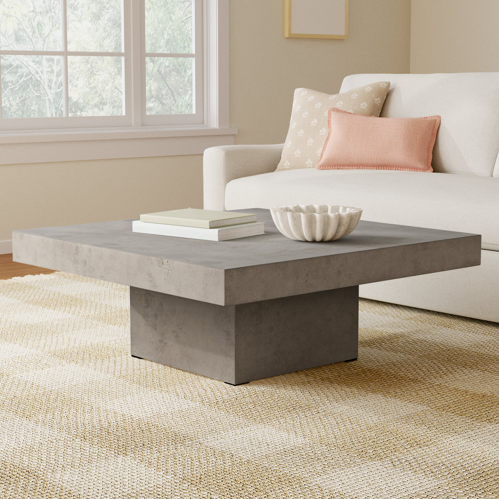Kareen 43" Concrete Coffee Table, Dark Gray