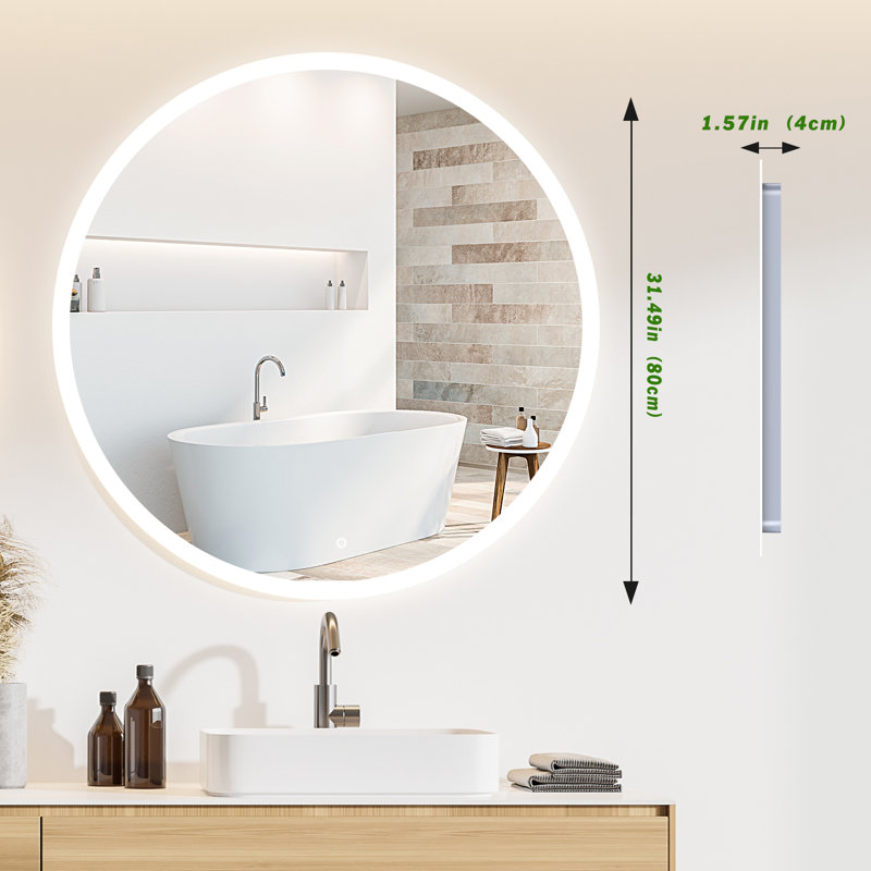 Naliyah Round IP44, 6000K-6500K, Energy Saving Copper-Free Silver LED Bathroom / Vanity Mirror, 32" x 32"