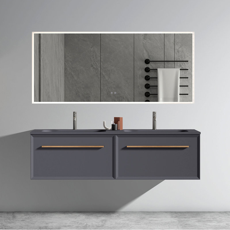 Meuble-lavabo de 60 po avec lavabo à surface solide 60 po, Blanc