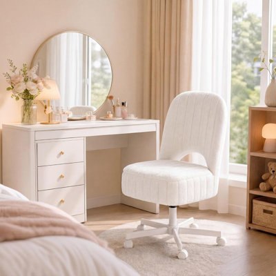 Tabouret de rangement avec hauteur réglable, pivotant à 360 °, dossier rabattable et roues silencieuses, repose-pieds en fausse fourrure