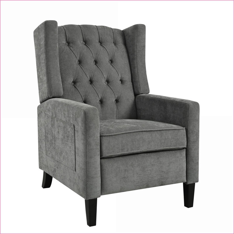Fauteuils inclinables pour le salon, fauteuil inclinable moderne à oreilles avec table d'appoint pliable et amp; Ports USB, cadre en bois massif | Gris foncé | Polyester