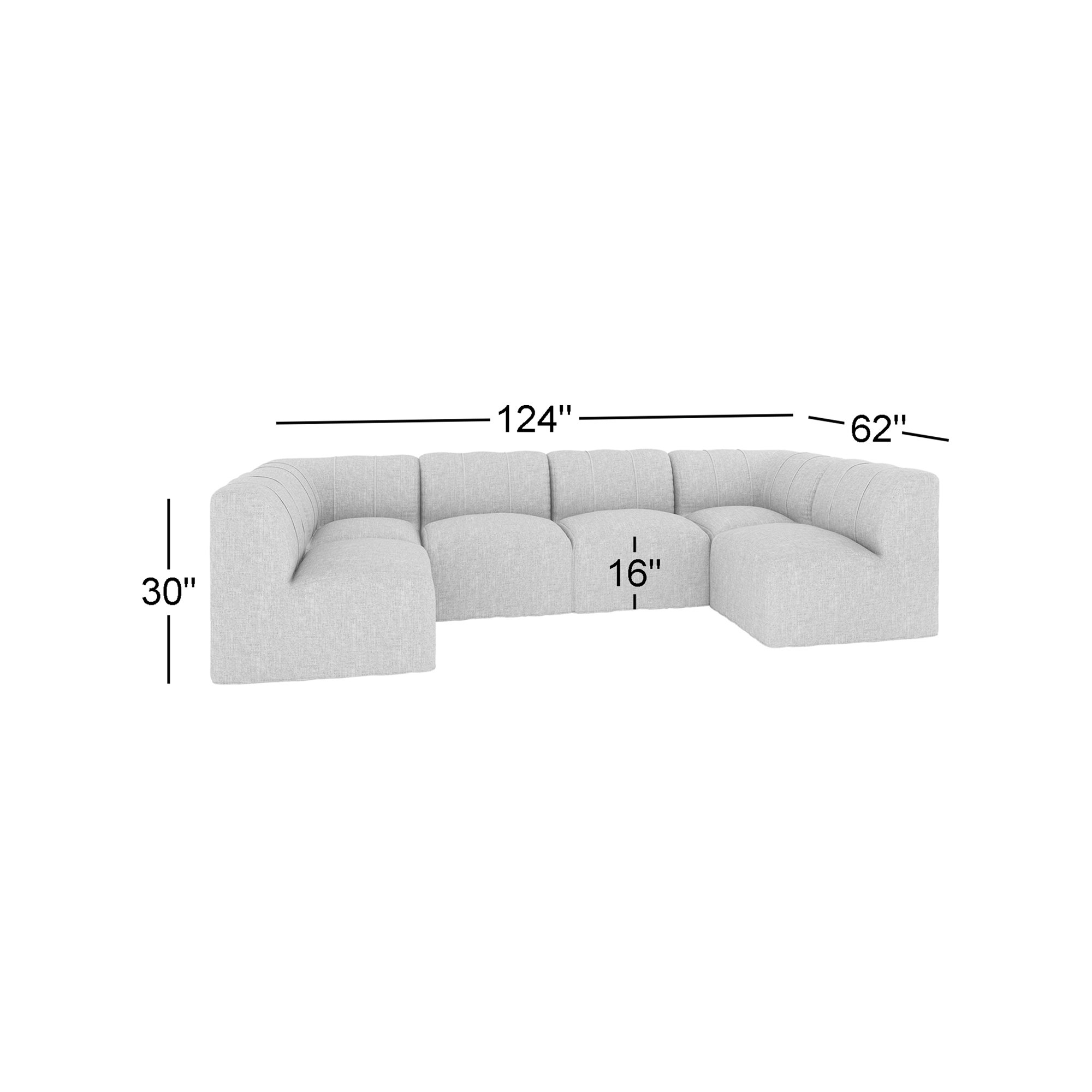 Praia 124" Sunbrella Outdoor U Sectional, Canvas Granite Sunbrella® Canvas
