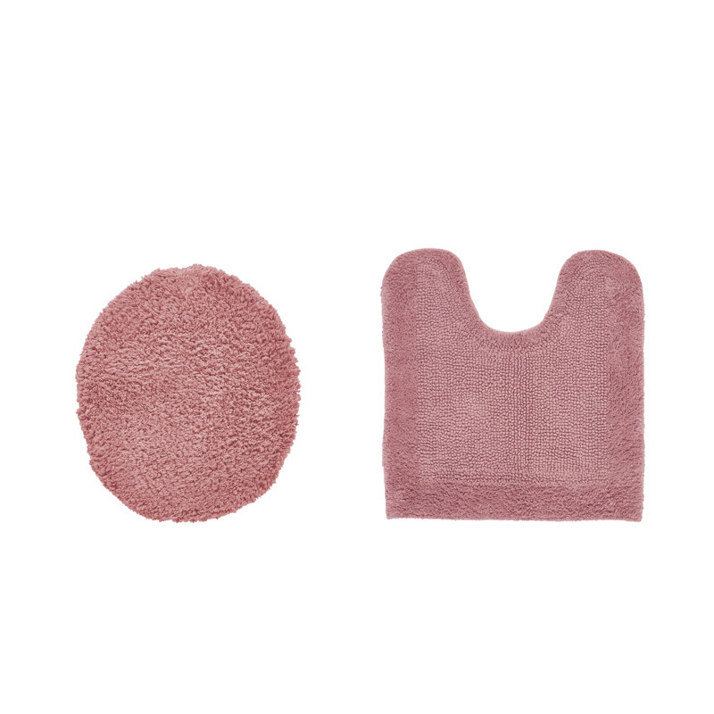 Ensemble de housse pour tapis et housse de toilette réversible touffetée à 100% coton 2370 g / m² Moriceau - ultra doux, lavable à la machine, certifié OEKO-TEX, idéal pour les toilettes standard, rose