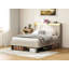 Structure de lit plateforme avec tête de lit tapissier en tissu et support en lattes de bois, matelas entièrement rembourré-272046142