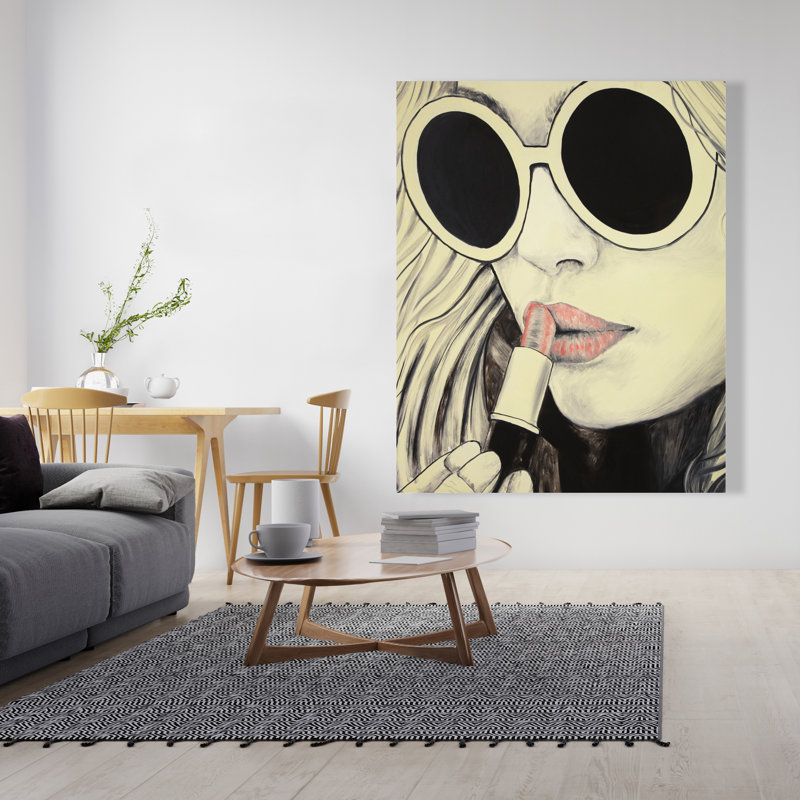 «Pink Lips - Woman Beige», art sur toile pour la décoration intérieure