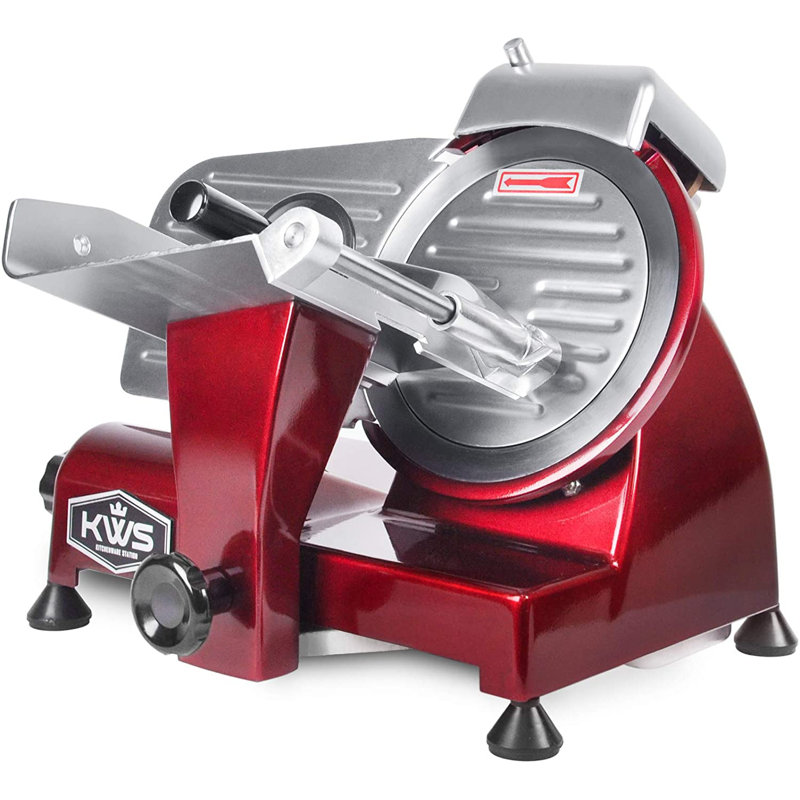 Red 7.67-Inch Stainless Steel Electric Meat Slicer with Blade Guard