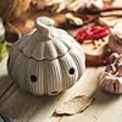 Ceramic Garlic Keeper For Counter, Garlic Holder With Lid And Holes Large Garlic Saver And Storage Cute Kitche Gadget
