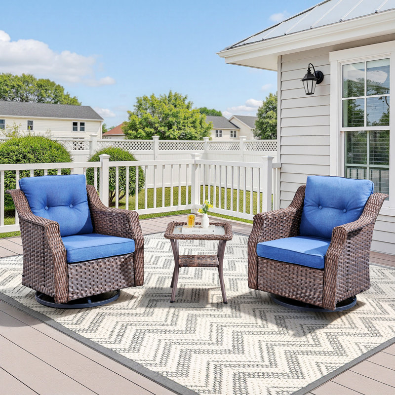 Chaise berçante pivotante pour 2 personnes avec table d'appoint et coussins, Bleu