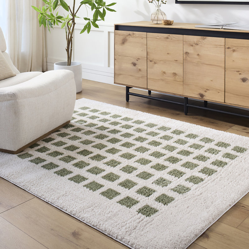 Machine Washable Shaggy Boho Grass Green Area Rug, Rectangle 140 x 200cm