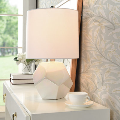 Prism Pearl Table Lamp - Gloss White with Iridescent Pearl Glaze - Brussels White Shade