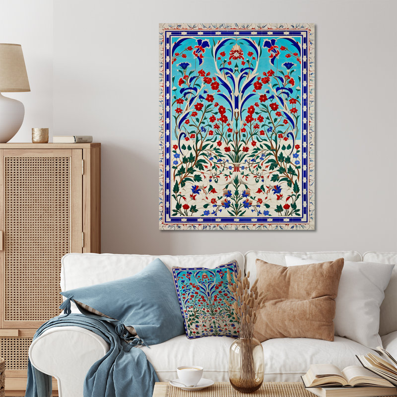 «Blue Tile Marocain Door I - Abstract Tile», art mural en métal, H 32 po x l 24 po x P 1 po