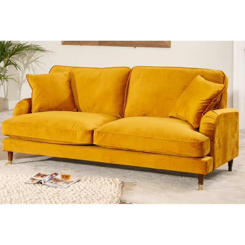 Fabiola Velvet Sofa, 3, Mustard