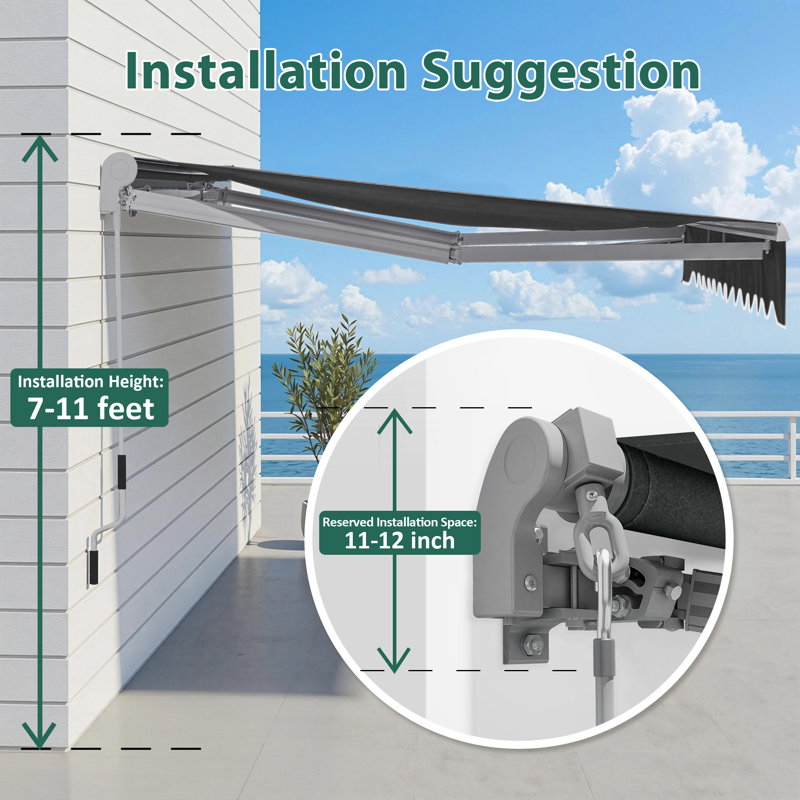 Retractable Patio Window Awning with Aluminum Frame, Polyester, Dark Gray, 10' x 8'