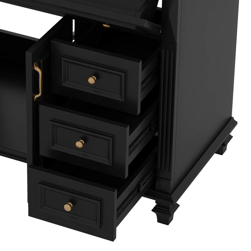 36" Bathroom Vanity With Sink, Flip-Out Drawer, Black