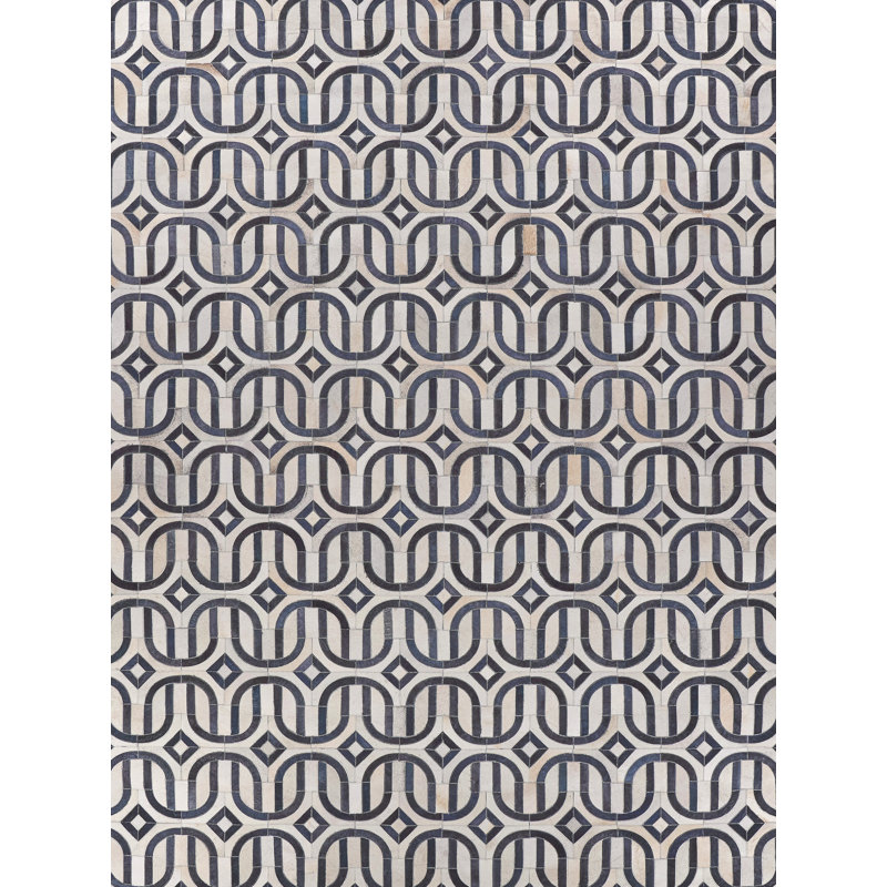 Natural Hide Cowhide Geometric Area Rug, Rectangle 11'6" x 14'6"