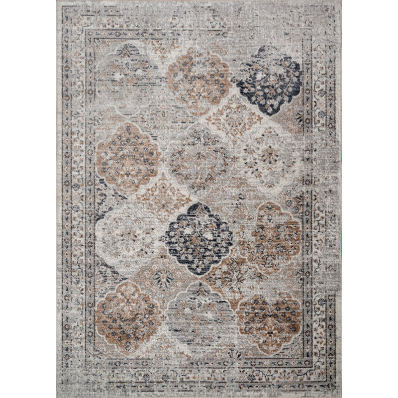 Tapis oriental en polypropylène / jute tissé à la machine Georgeana en brun / gris, Rectangle 9 pi x 12 pi 6 po