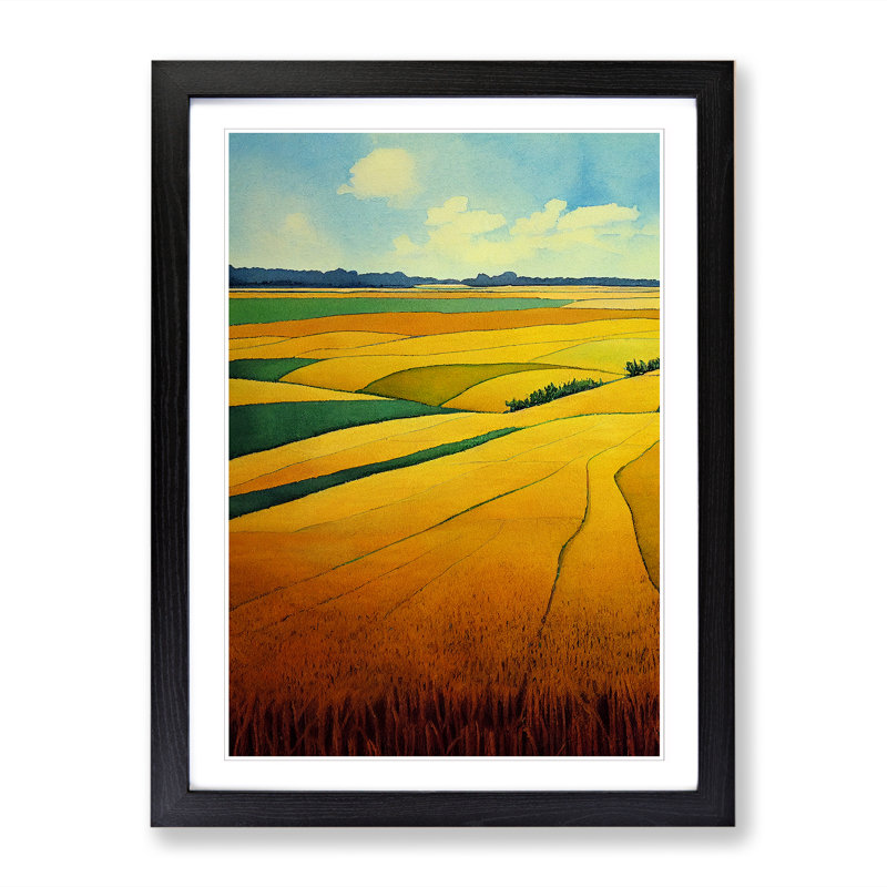 Watercolour Wheat Field Vol.3 - Single Picture Frame Print, Black, 34cm H x 25cm W x 2cm D