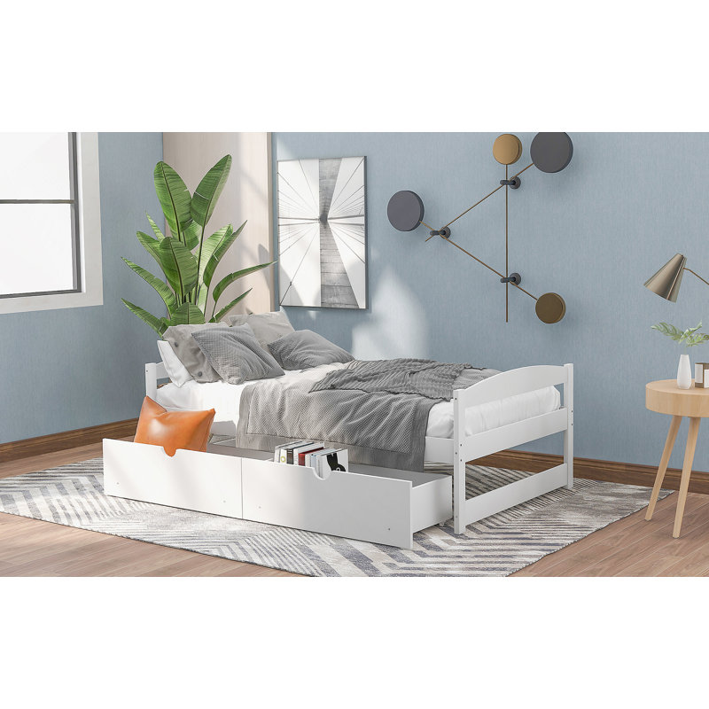 Lit plateforme simple avec deux tiroirs, Blanc