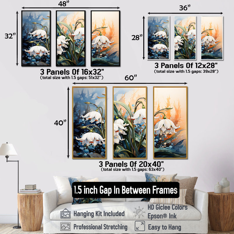 «Snowdrops Charm In Winter - Snowdrops», ensemble d'art sur toile, Cadre flottant blanc, H 32 po x l 48 po x P 1 po