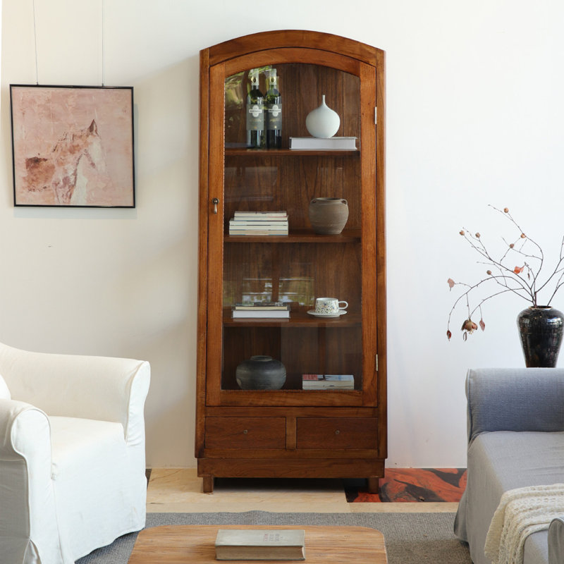 Vitrines en bois massif brun et verre trempé